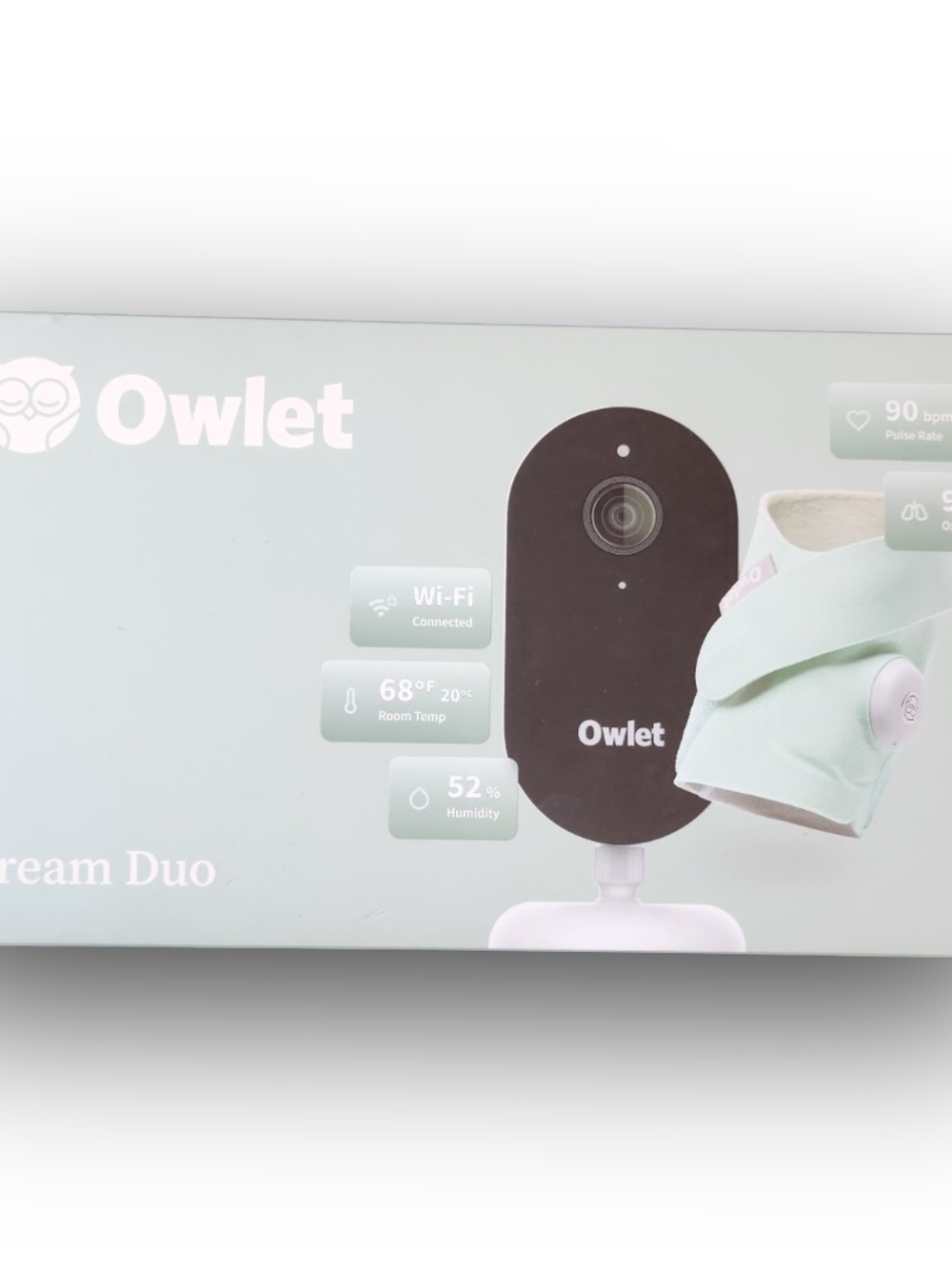 Owlet Dream Duo Gen 3 Baby Monitor Bundle 2K HD Cam Mint Green - New